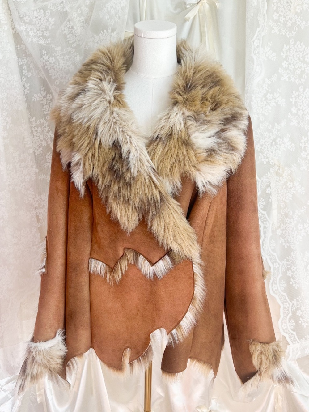 Faux Fur Trim and Suede Jacket Western Fairy Statement Coat